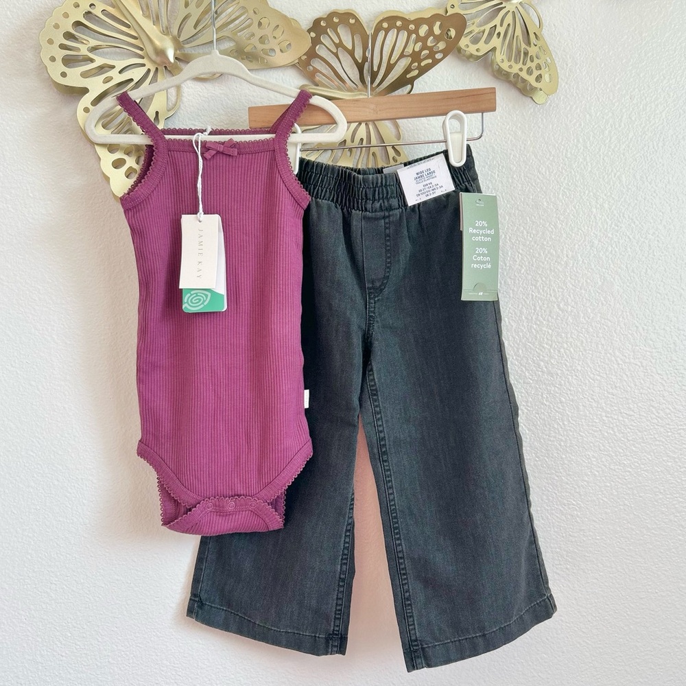 NWT Jamie Kay Ribbed Bodysuit + H&M Black Wide Leg Jeans